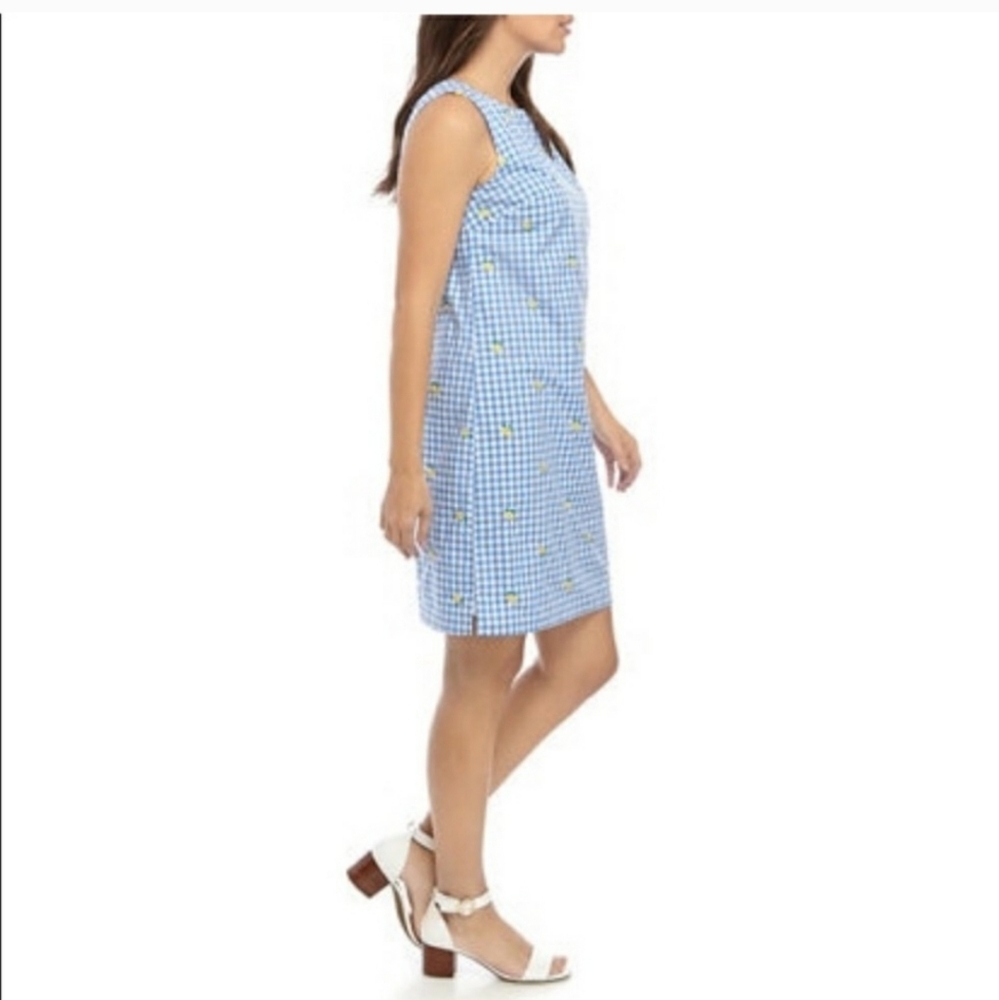 Kim Rogers Blue Gingham Lemon Embroidered Sleeveless Dress sz M - Picture 6 of 8